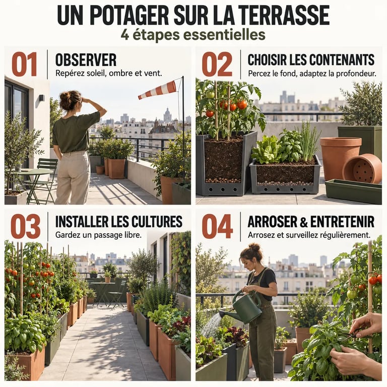 Étapes pour organiser un potager sur une terrasse, des contenants à l’entretien