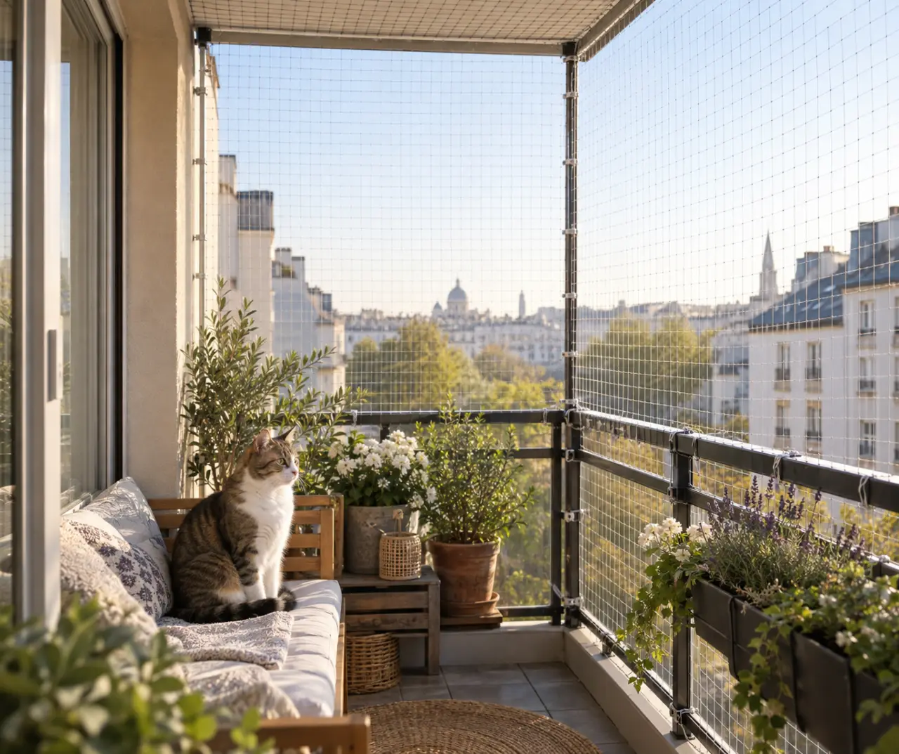 Filet pour chat sur balcon : sécuriser chaque ouverture sans percer la façade