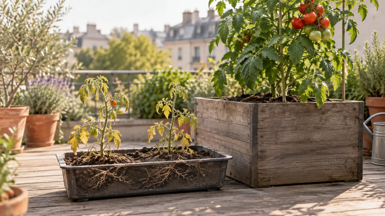 Potager sur une terrasse : le bac trop petit qui condamne vos tomates