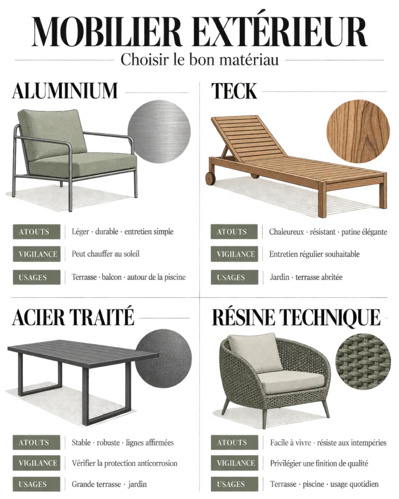 Comparatif des matériaux pour choisir un mobilier exterieur design