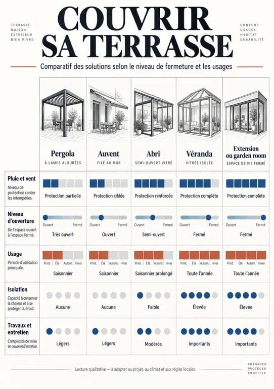 Comparaison des solutions pour un aménagement de terrasse couverte