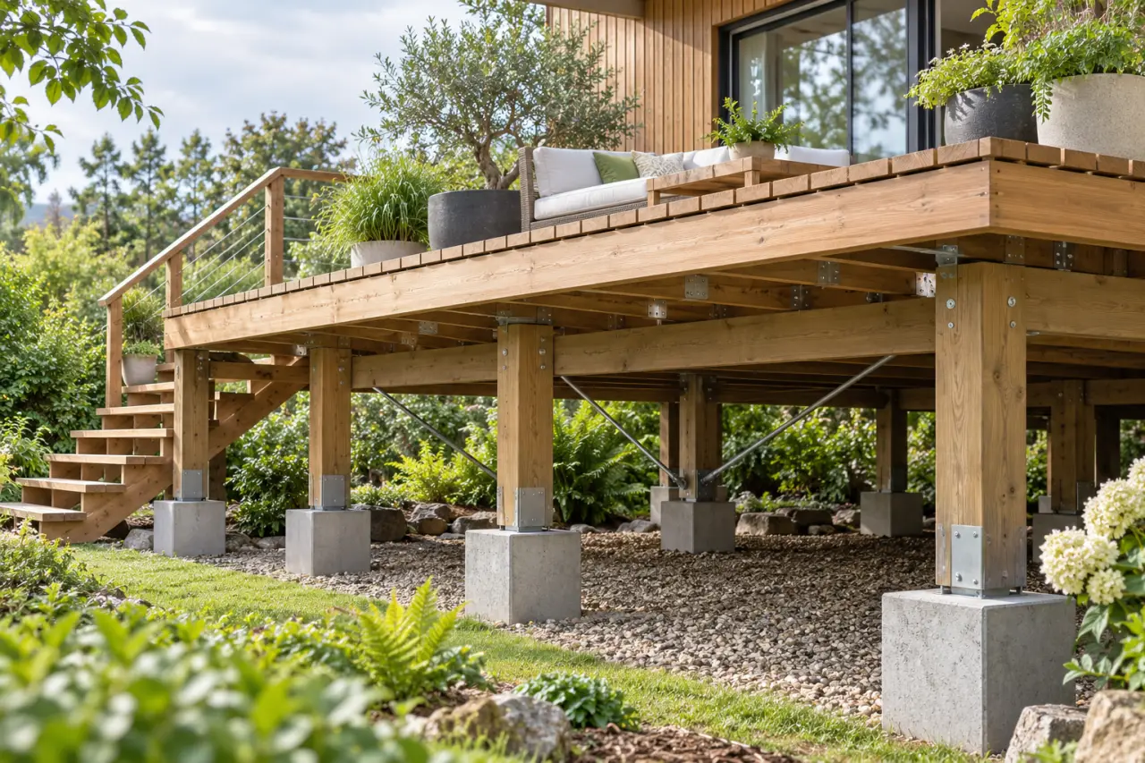 Terrasse en bois surélevée : les choix qui stabilisent la structure, des fondations aux lames