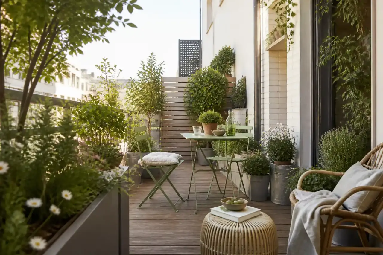 Un petit balcon urbain végétalisé et chaleureux