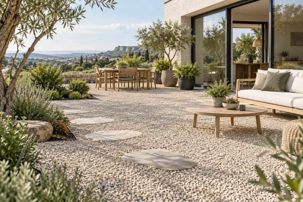 Terrasse en gravillon : la méthode pour une surface stable, drainante et sans flaques