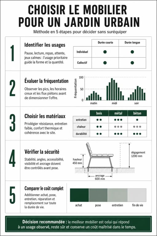 Méthode de sélection du mobilier pour jardin urbain selon l’usage, la fréquentation et la sécurité