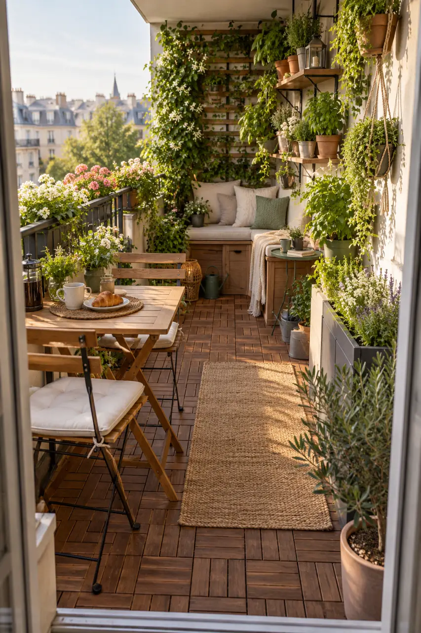 Un balcon de 5 m² gagne de la place avec trois zones bien pensées