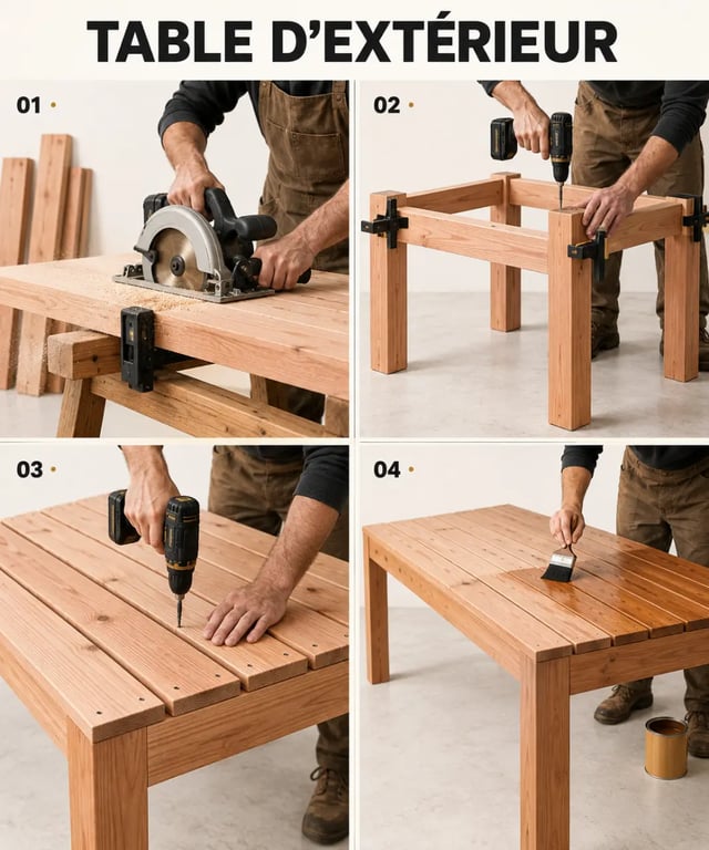 Étapes pour fabriquer une table en bois extérieur en Douglas