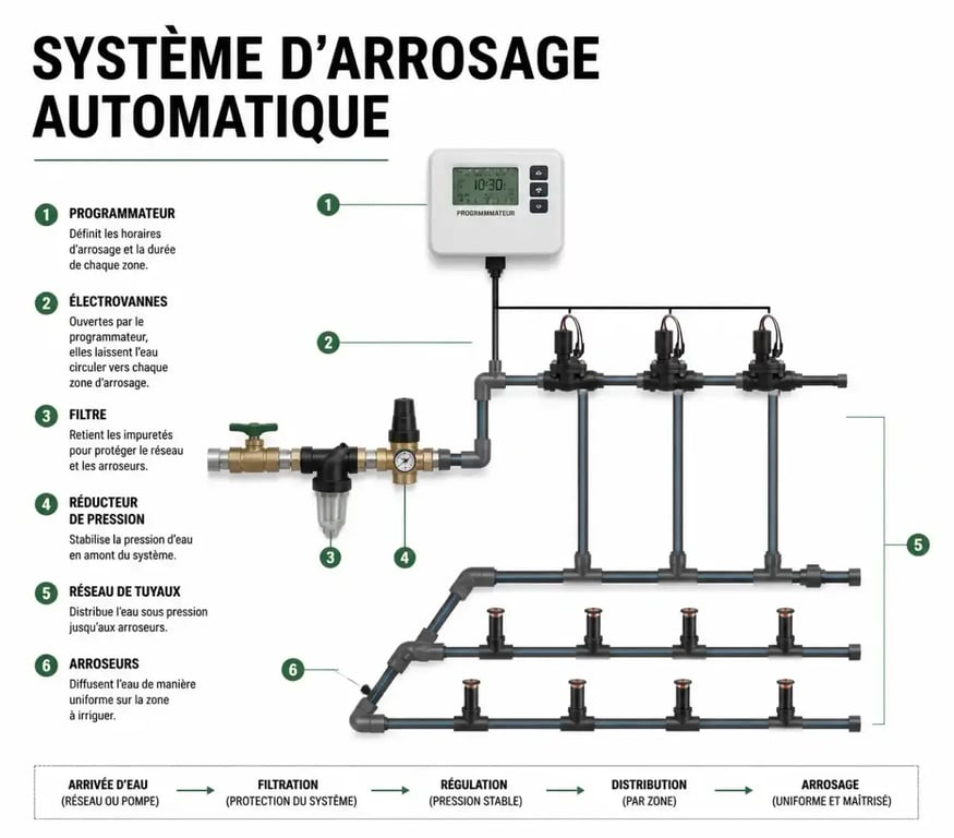 Schéma de fonctionnement d'un regard d'arrosage automatique