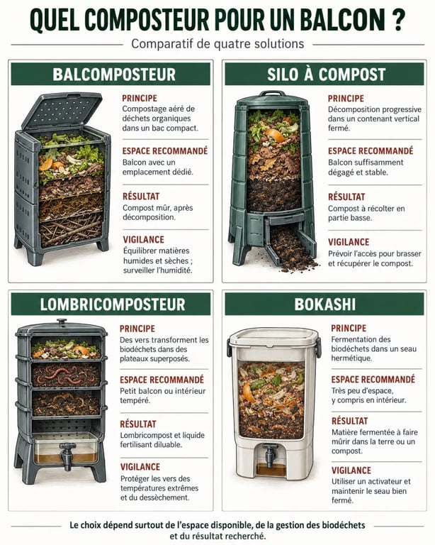 Infographie comparative des solutions de composteur balcon balconsdepicure
