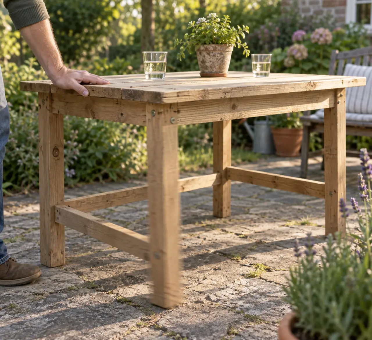 Fabriquer une table en bois extérieur : le défaut de contreventement qui la fait bouger