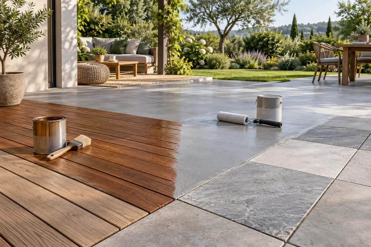 Peindre une terrasse durablement : le support détermine le bon produit